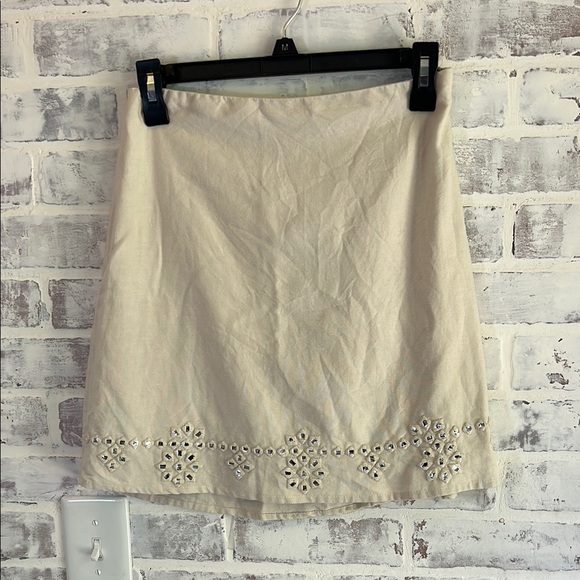 Midnight Sky Women’s Linen Blend Skirt Ivory with Embellishments NWOT - Picture 1 of 6